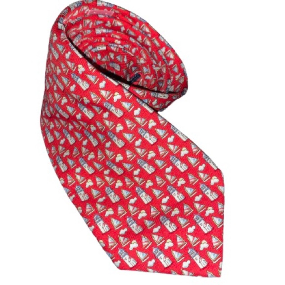 Vineyard Vines Lighthouse Sailboat Tie Red 100% Silk